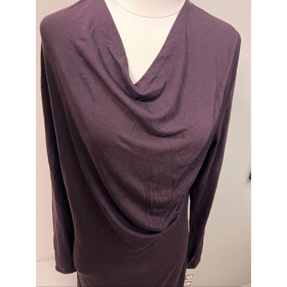 NWT Vince Women's Draped Cowl Neck Long Sleeve Jersey Dress Plum Large